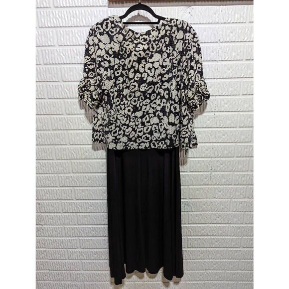 Perceptions Women's Black Tan Shiny Sparkle Abstract 2 Piece Jacket & Dress 16 - Picture 3 of 8